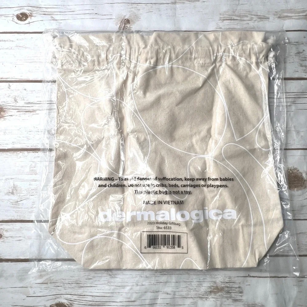 NEW Dermalogica Drawstring Bag Beige Canvas 2023 Holiday Gift Bag OS